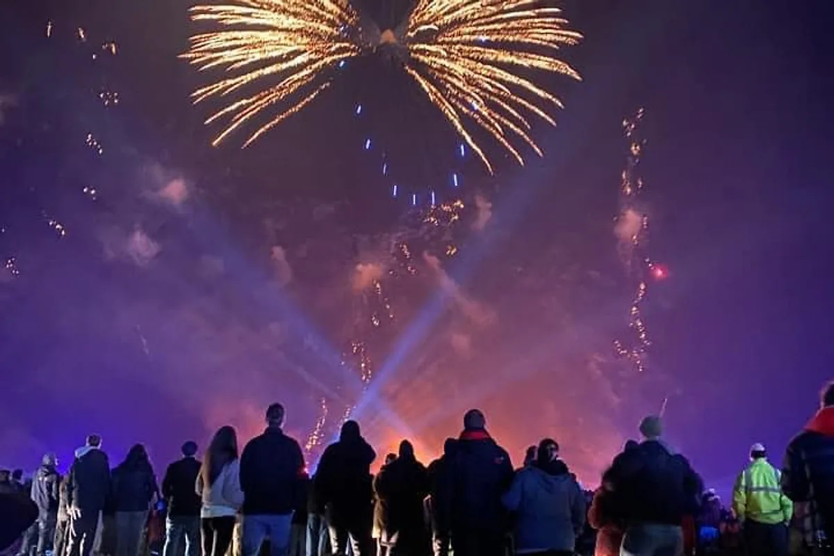 Red and gold fireworks over the airfield
